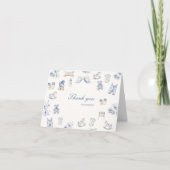 Toile De Jouy Baby Shower Blue Bow Boy Dankeskarte (Vorderseite)