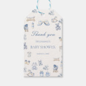 Toile De Jouy Baby Shower Blue Bow Boy Geschenkanhänger (Vorderseite)
