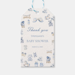 Toile De Jouy Baby Shower Blue Bow Boy Geschenkanhänger
