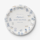 Toile De Jouy Baby Shower Blue Bow Boy Pappteller (Vorderseite)