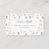 Toile De Jouy Baby Shower Blue Bow Diaper Raffle Begleitkarte (Vorderseite)