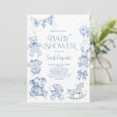 Toile De Jouy Baby Shower Boy Einladung (Stehend Vorderseite)