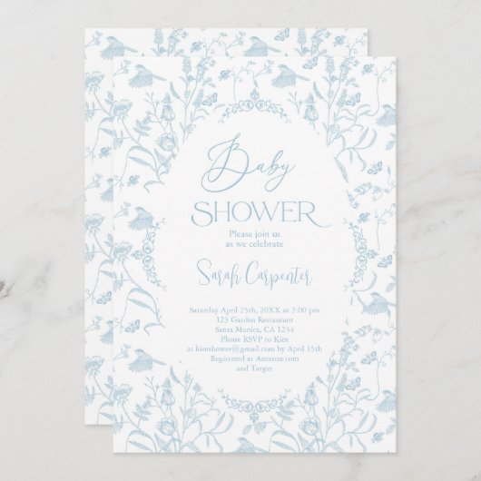 Toile De Jouy Baby Shower Boy Einladung (Vorne/Hinten)