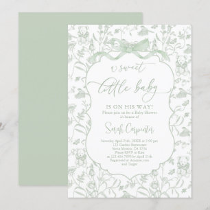 Toile De Jouy Baby Shower-Einladung mit Schleife Einladung