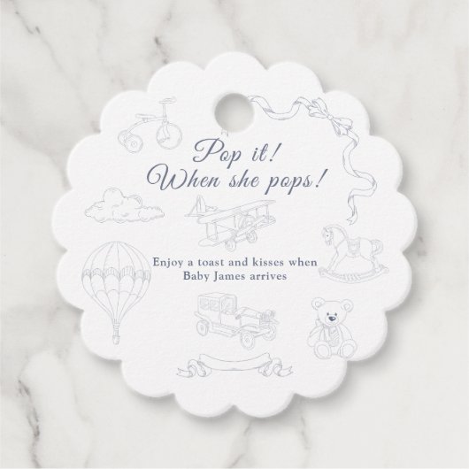 Toile de Jouy Baby Shower Pop it Geschenkanhänger (Vorderseite)