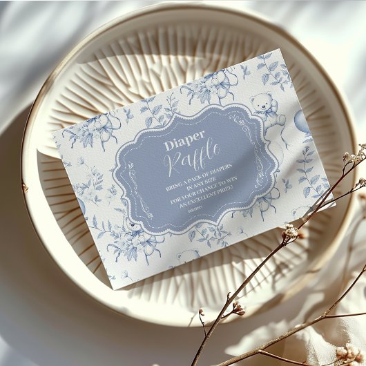 Toile De Jouy Bear Babydusche Diapper Raffle Begleitkarte