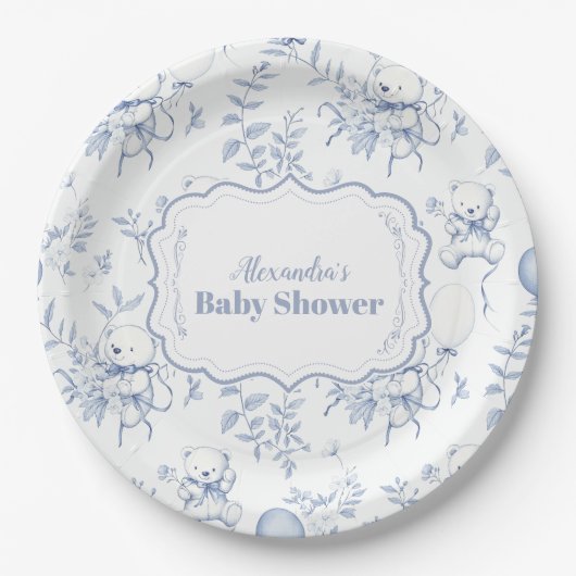 Toile De Jouy Bear Babydusche Pappteller (Vorderseite)