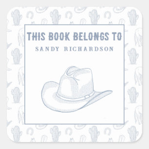 Toile de Jouy Blau Cowboy - Exlibris Quadratischer Aufkleber