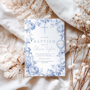 Toile De Jouy Blau Junge Taufe Einladung
