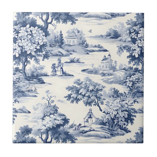 Toile de jouy, blau und weiß, Porzellan, Fliese (Vorderseite)