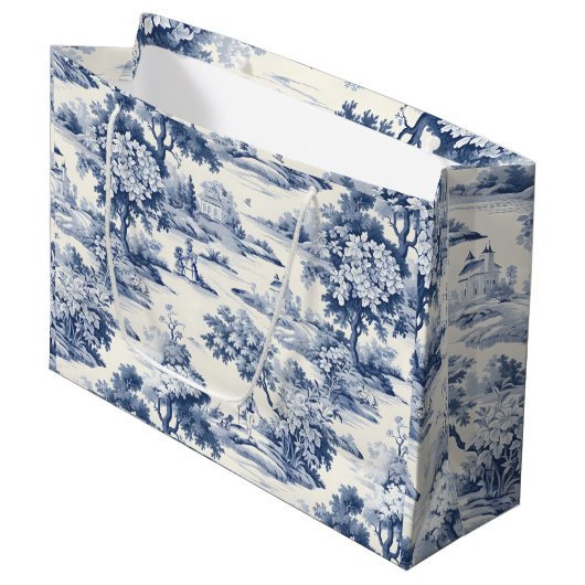Toile de jouy, blau und weiß, Porzellan, Große Geschenktüte (Vorderseite Schrägansicht)