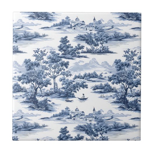 Toile de jouy, blaue China, Porzellan, blaue Weide Fliese (Vorderseite)