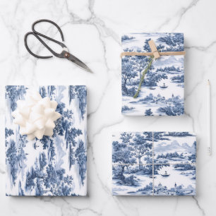 Toile de jouy, blaue China, Porzellan, blaue Weide Geschenkpapier Set