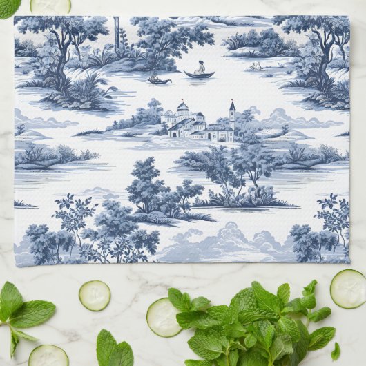 Toile de jouy, blaue China, Porzellan, blaue Weide Geschirrtuch (Gefaltet)