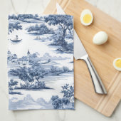 Toile de jouy, blaue China, Porzellan, blaue Weide Geschirrtuch (Viertel Falte)