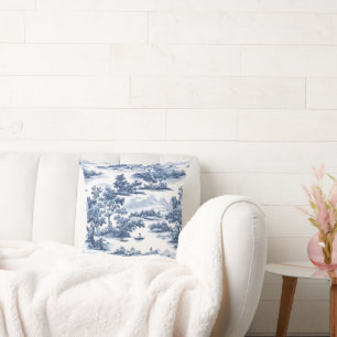 Toile de jouy, blaue China, Porzellan, blaue Weide Kissen