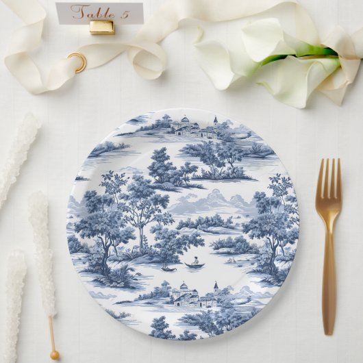 Toile de jouy, blaue China, Porzellan, blaue Weide Pappteller (Hochzeit)