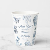 Toile De Jouy Blaue Geburtstagsfeier Pappbecher (Rückseite)