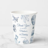 Toile De Jouy Blaue Geburtstagsfeier Pappbecher (Vorderseite)