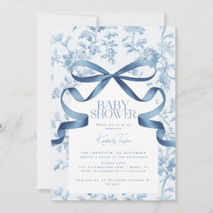 Toile De Jouy Blaue Schleife Baby Shower Einladung