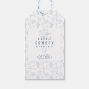 Toile de Jouy Blaues Cowboy-Western-Baby-Shower Geschenkanhänger