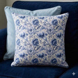 Toile de Jouy. Blaues französisches Toile.  Wurfki Kissen