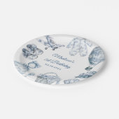 Toile De Jouy Blaues Geburtstagsfest Pappteller (Schrägansicht)