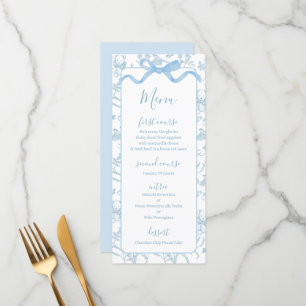 Toile de jouy Blue Baby Shower Boy Menu Card Menükarte