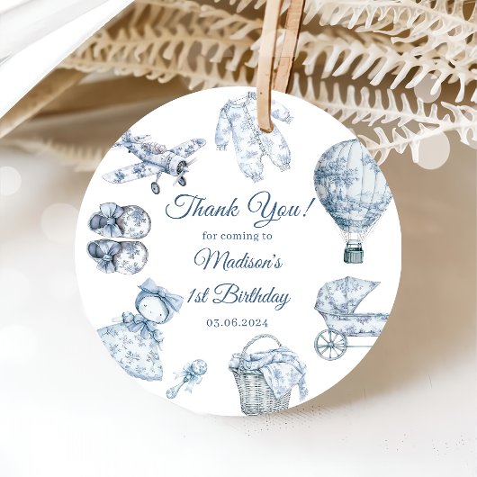 Toile De Jouy Blue Birthday Party Geschenkanhänger