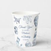 Toile De Jouy Blue Birthday Party Pappbecher (Rückseite)