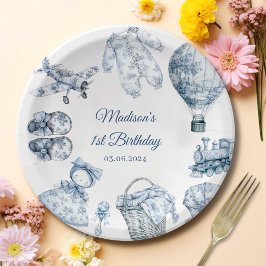 Toile De Jouy Blue Birthday Party Pappteller