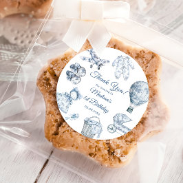 Toile De Jouy Blue Birthday Party Runder Aufkleber