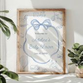 Toile de Jouy Blue Bow Baby Dusche Begrüßungszeich Poster