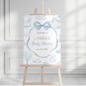 Toile de Jouy Blue Bow Baby Dusche Begrüßungszeich Poster