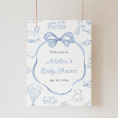 Toile de Jouy Blue Bow Baby Dusche Begrüßungszeich Poster