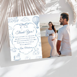 Toile De Jouy Blue Bow Baby Shower Thank You Card Einladung