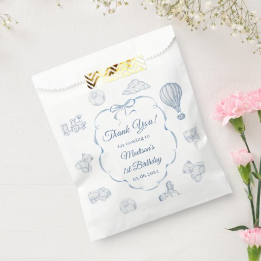 Toile De Jouy Blue Bow Birthday Party  Geschenktütchen (Versiegelt)