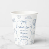 Toile De Jouy Blue Bow Birthday Party Pappbecher (Vorderseite)
