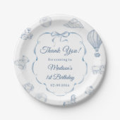 Toile De Jouy Blue Bow Birthday Party Pappteller (Vorderseite)