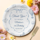 Toile De Jouy Blue Bow Birthday Party Pappteller