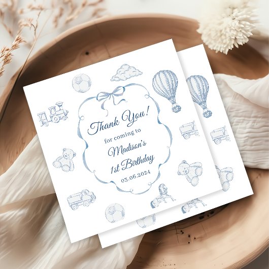Toile De Jouy Blue Bow Birthday Party Serviette