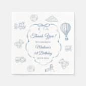 Toile De Jouy Blue Bow Birthday Party Serviette (Vorderseite)