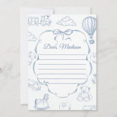 Toile De Jouy Blue Bow Capsule Note Message Card Einladung (Vorderseite)