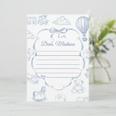 Toile De Jouy Blue Bow Capsule Note Message Card Einladung (Stehend Vorderseite)