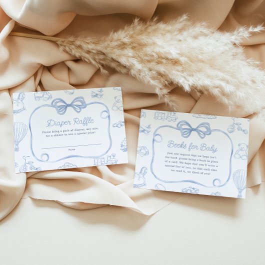 Toile de Jouy Blue Bow Chinoiserie Diaper Raffle Begleitkarte