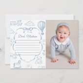 Toile De Jouy Blue Bow Kapselnotiz-Karte Einladung (Vorderseite)