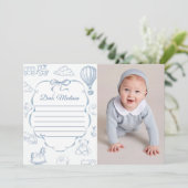 Toile De Jouy Blue Bow Kapselnotiz-Karte Einladung (Stehend Vorderseite)