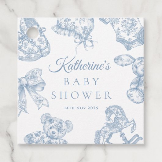 Toile de Jouy Blue Boy Baby Dusche Geschenkanhänger (Vorderseite)