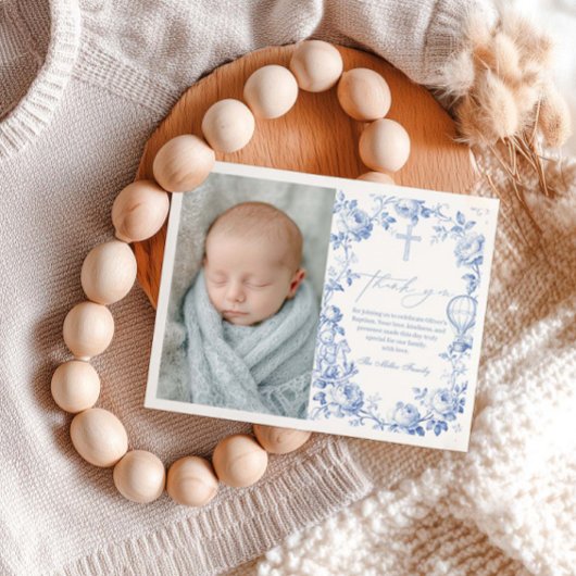 Toile De Jouy Blue Boy Baptism Thank You Card Dankeskarte