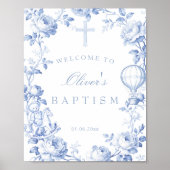 Toile De Jouy Blue Boy Baptism Welcome Poster (Vorne)